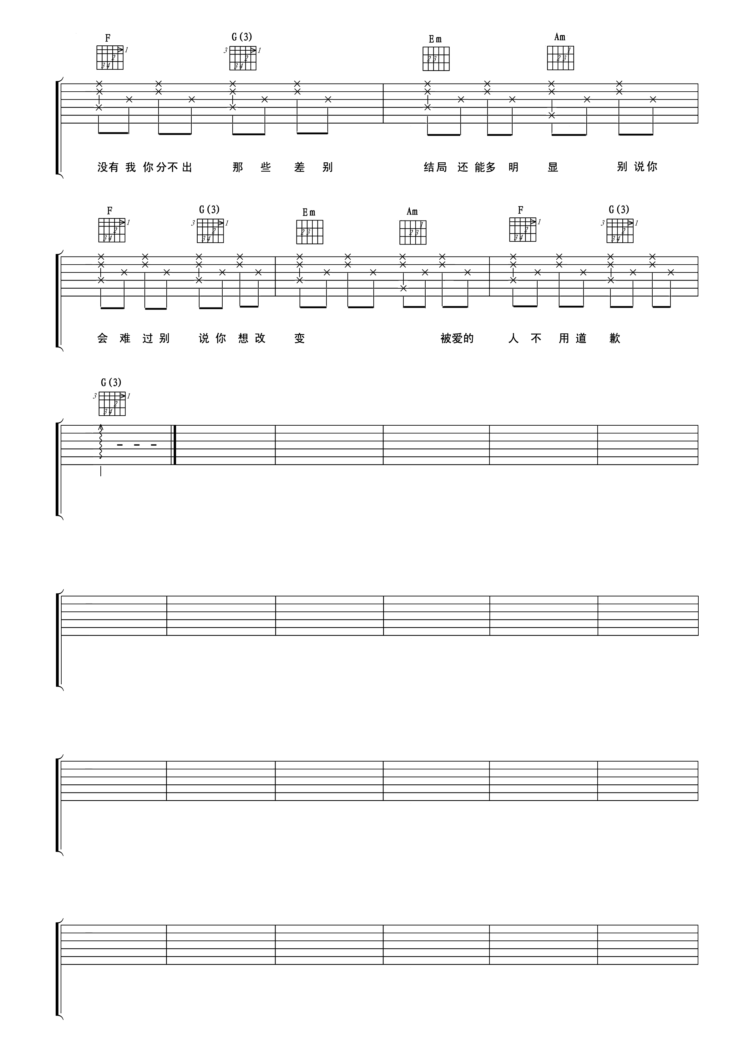 南拳妈妈 下雨天吉他谱 C调高清版-C大调音乐网