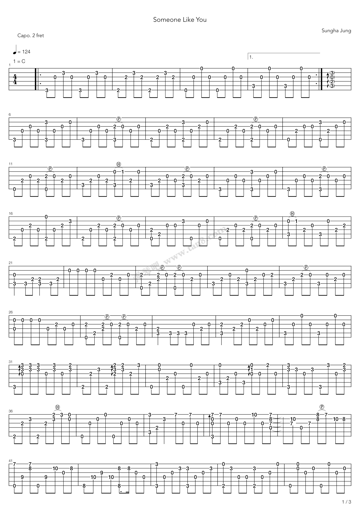 《Someone Like You 郑成和指弹》吉他谱-C大调音乐网