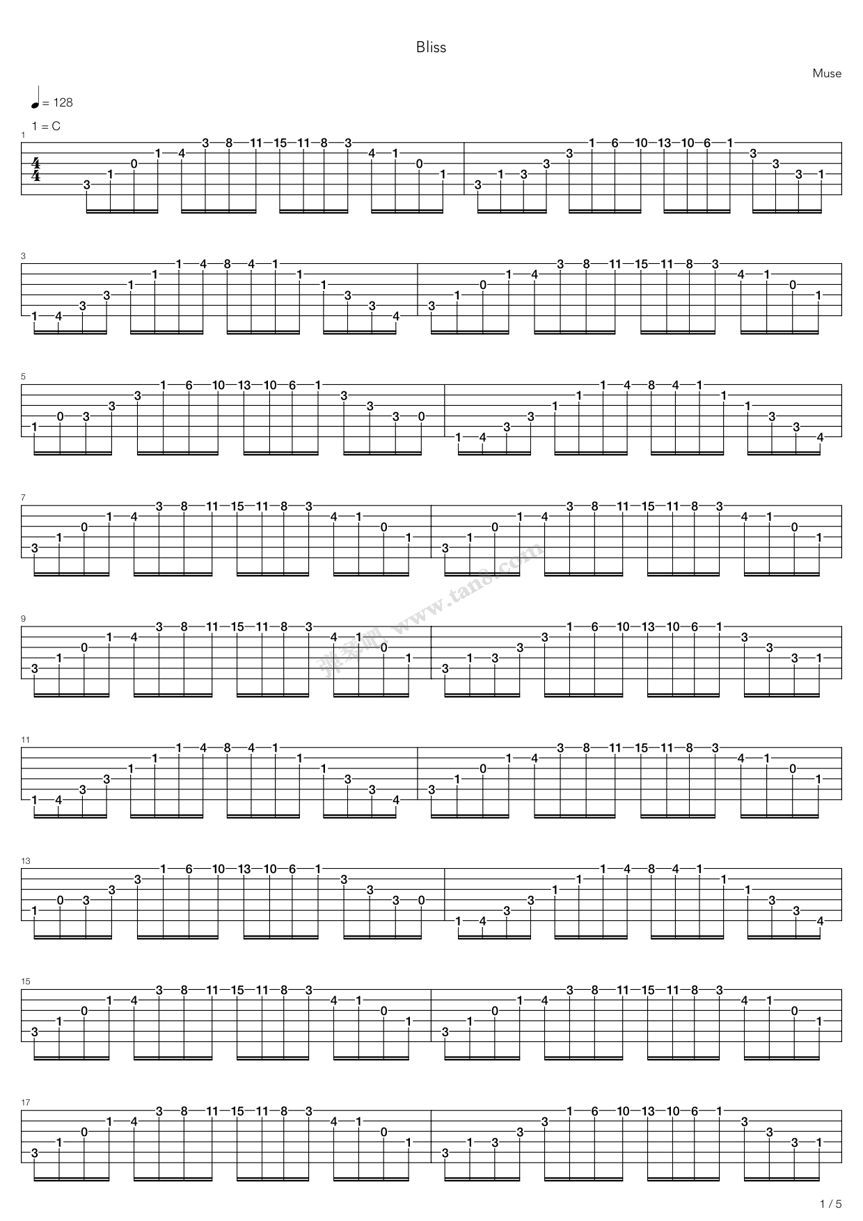 《Bliss》吉他谱-C大调音乐网