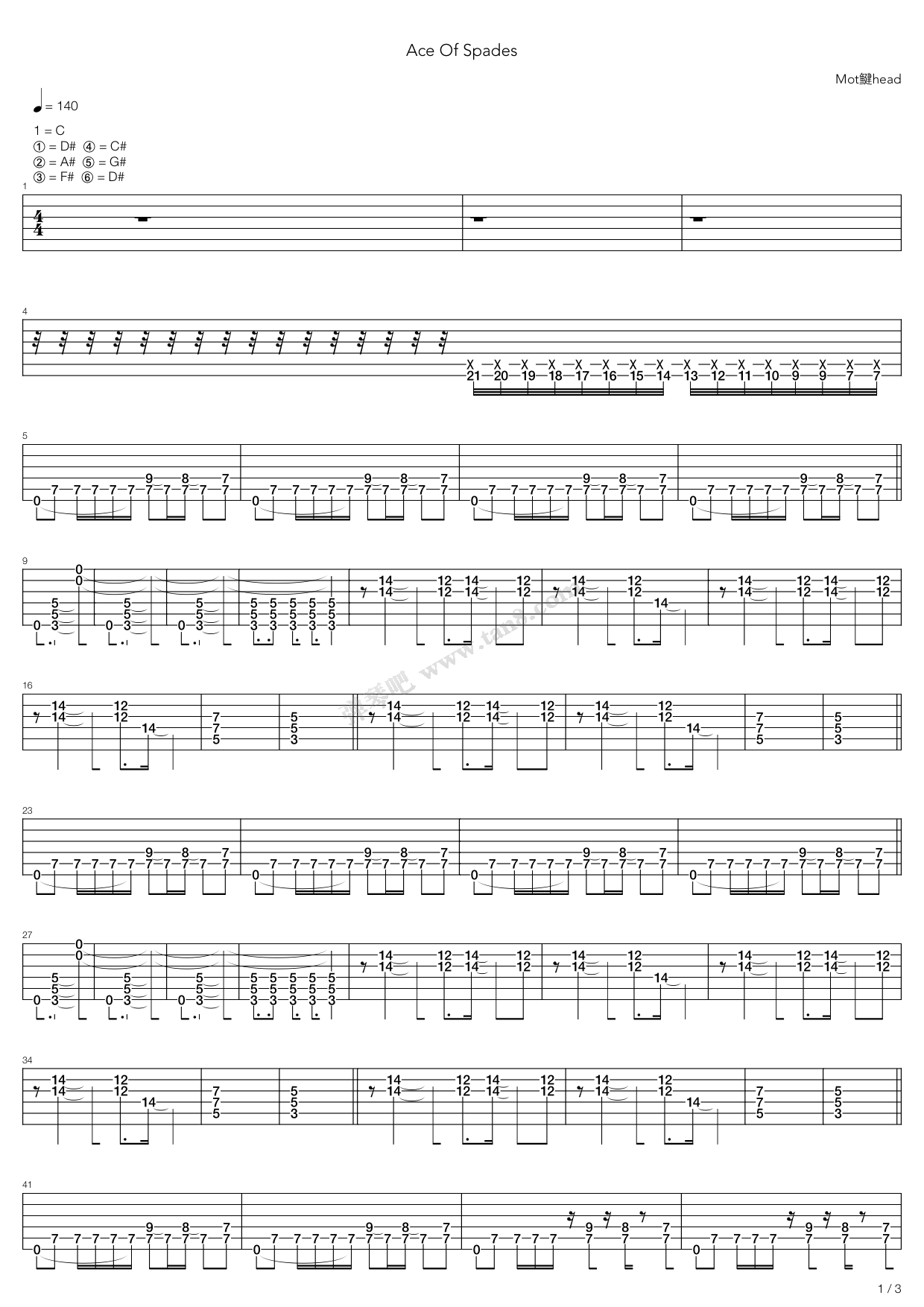 《Ace Of Spades》吉他谱-C大调音乐网