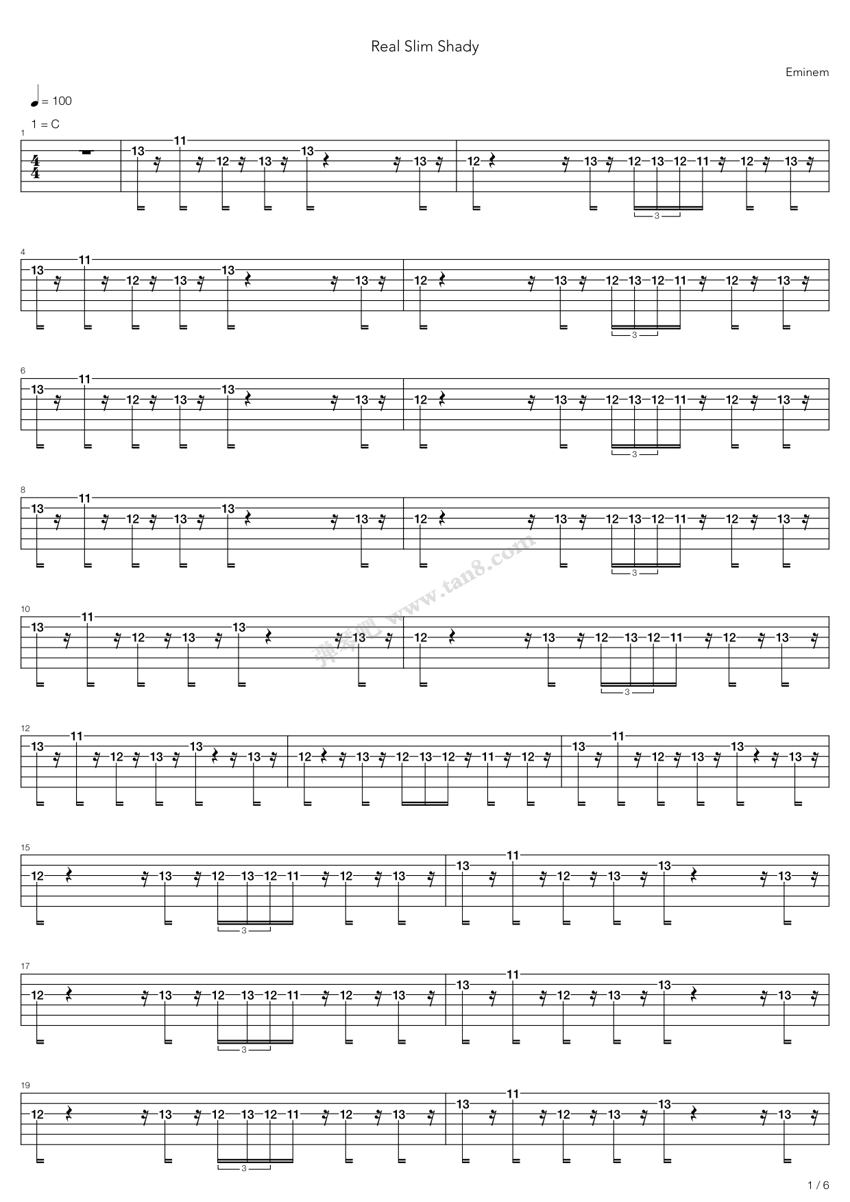 《Real Slim Shady》吉他谱-C大调音乐网