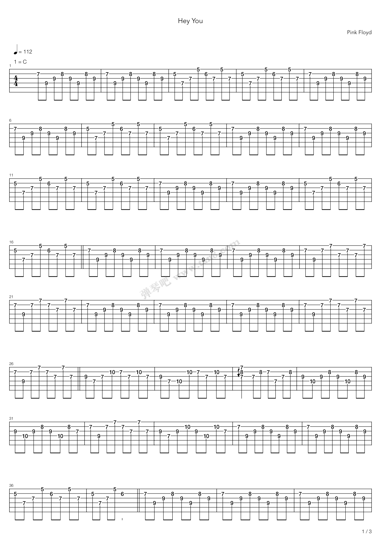 《Hey You》吉他谱-C大调音乐网