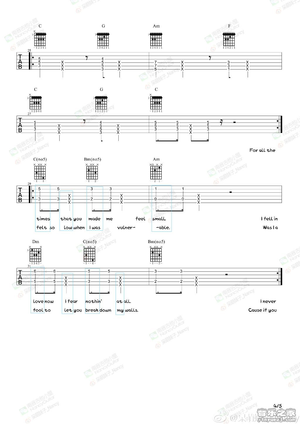 《love yourself(Nancy)》吉他谱-C大调音乐网