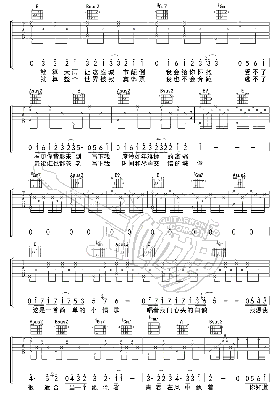 《小情歌吉他谱C调_小情歌吉他六线谱下载》吉他谱-C大调音乐网