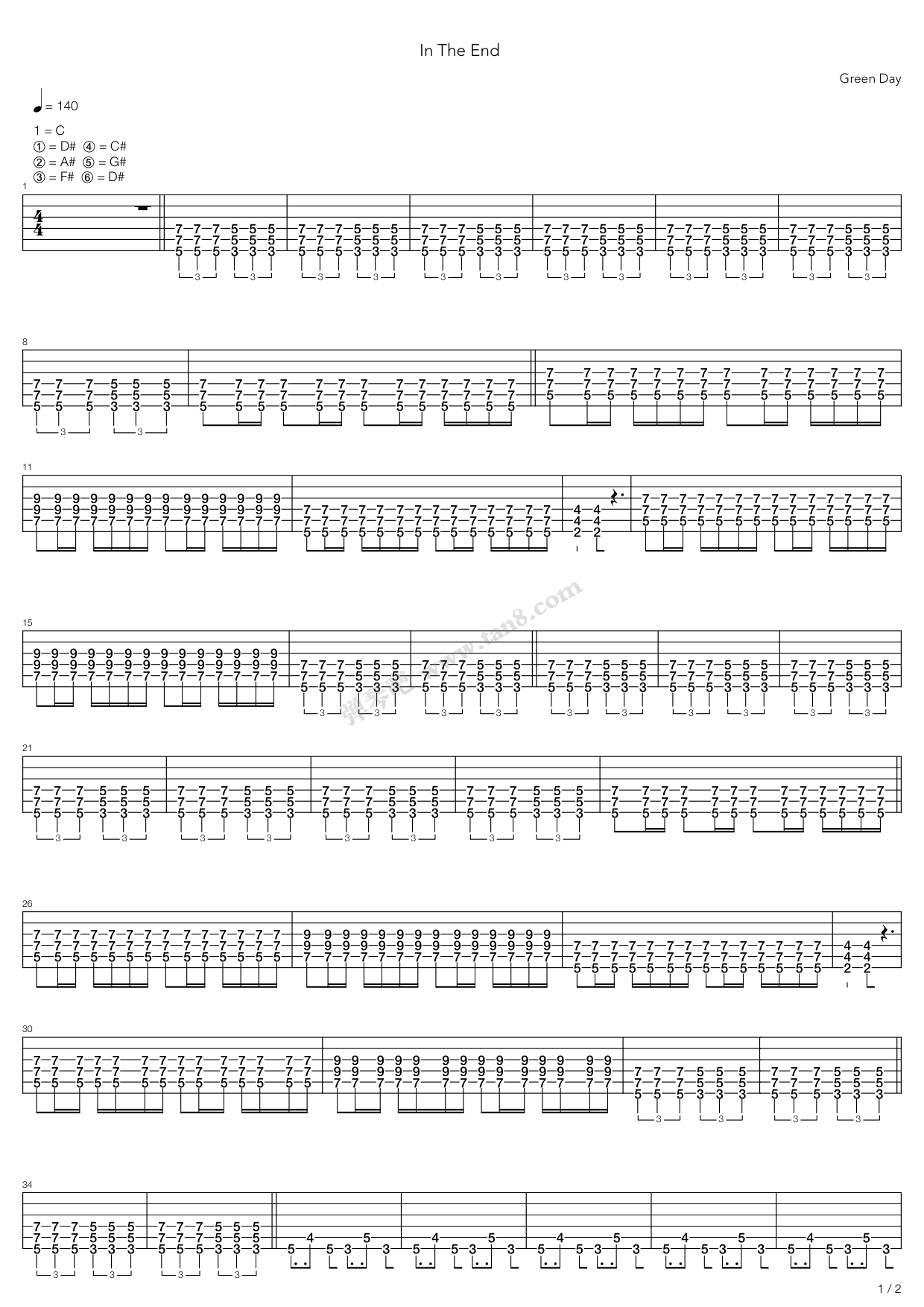 《In The End》吉他谱-C大调音乐网