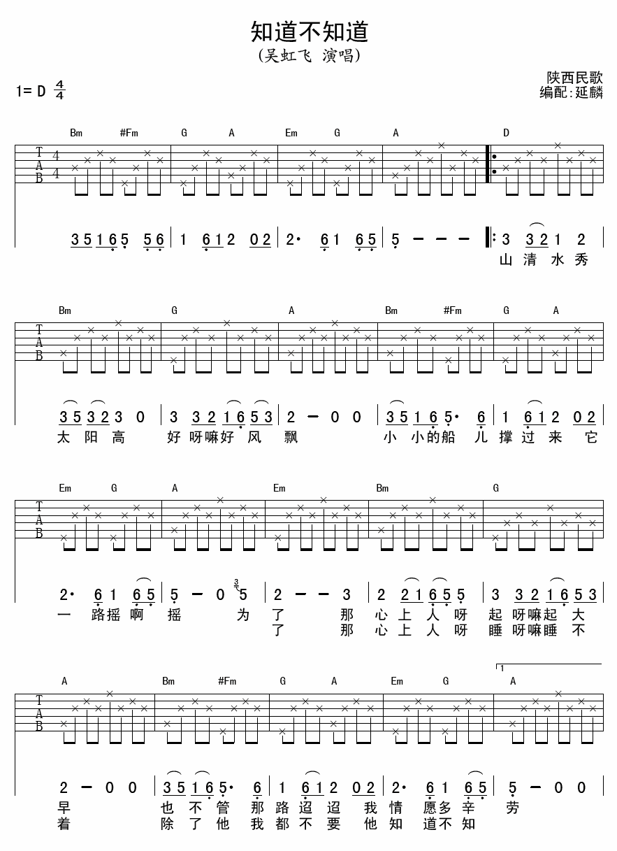 吴虹飞 知道不知道吉他谱-C大调音乐网