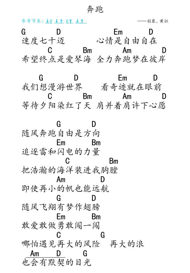 《奔跑》- 羽泉 ukulele弹唱谱-C大调音乐网