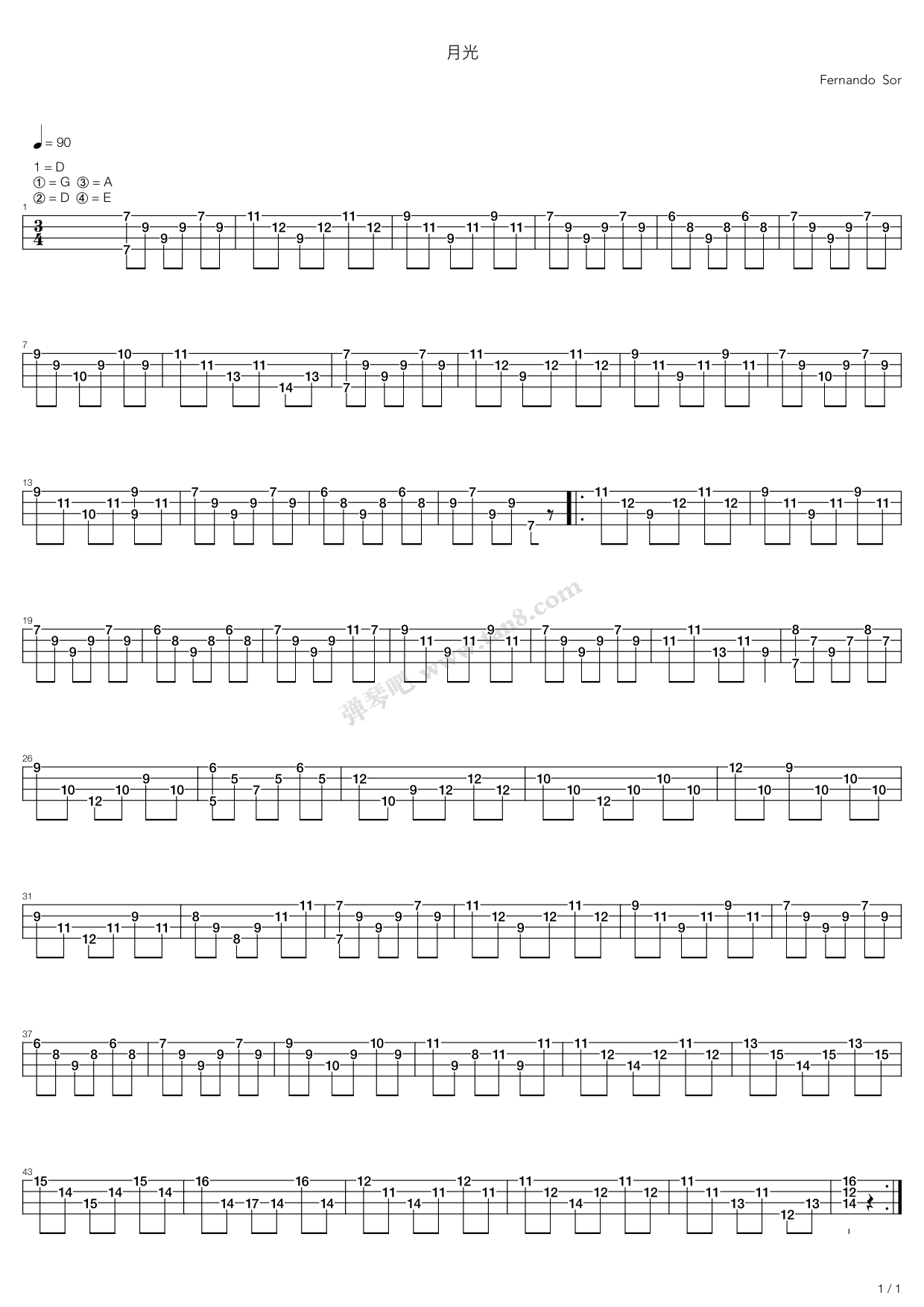 《月光》吉他谱-C大调音乐网