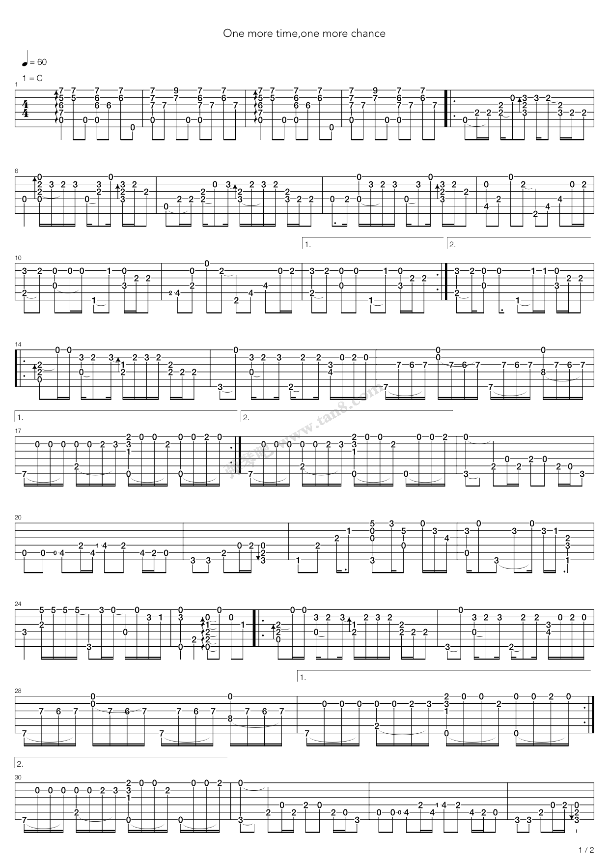 《秒速五厘米 - One more time, One more chance》吉他谱-C大调音乐网