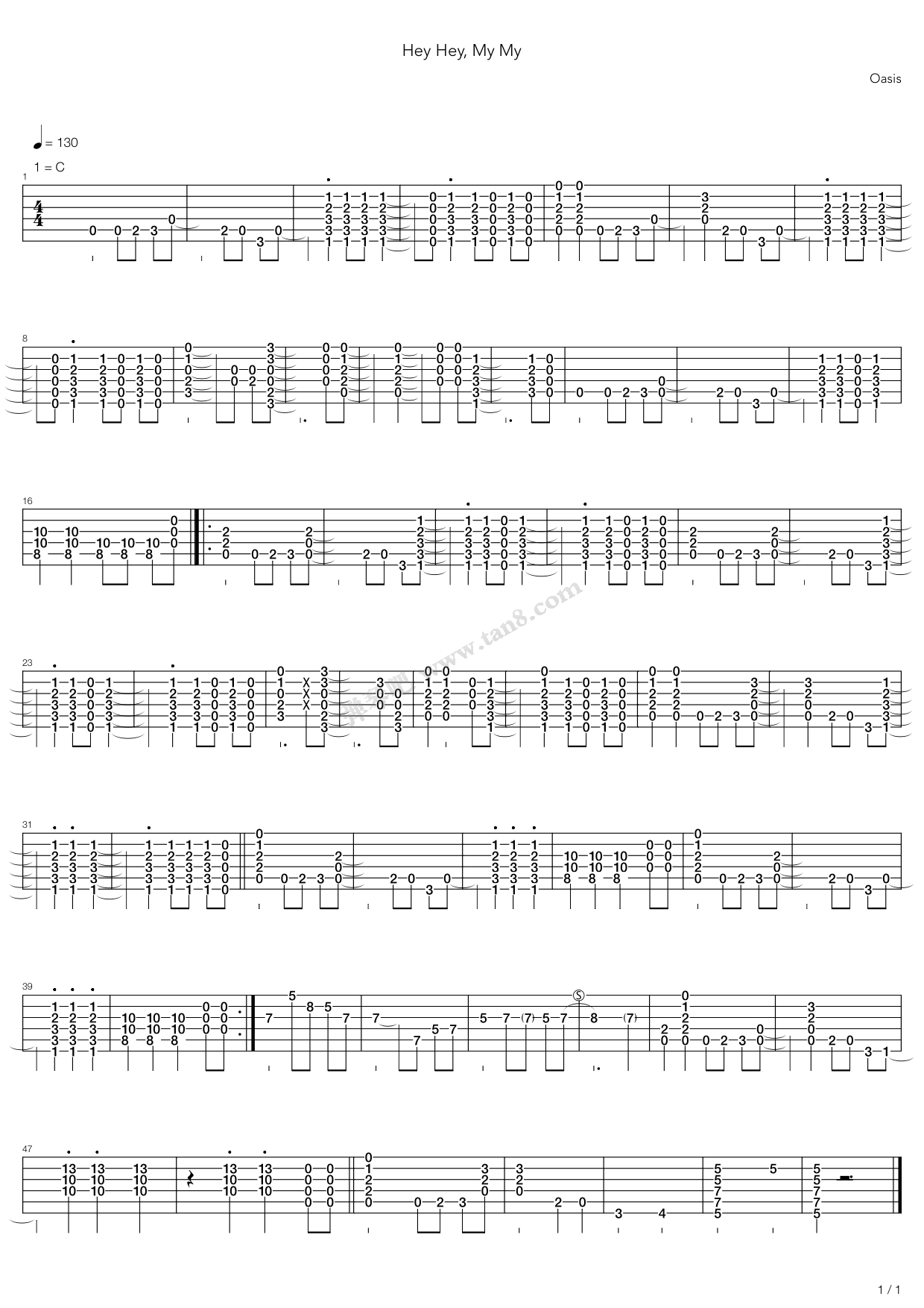 《Hey Hey My My》吉他谱-C大调音乐网
