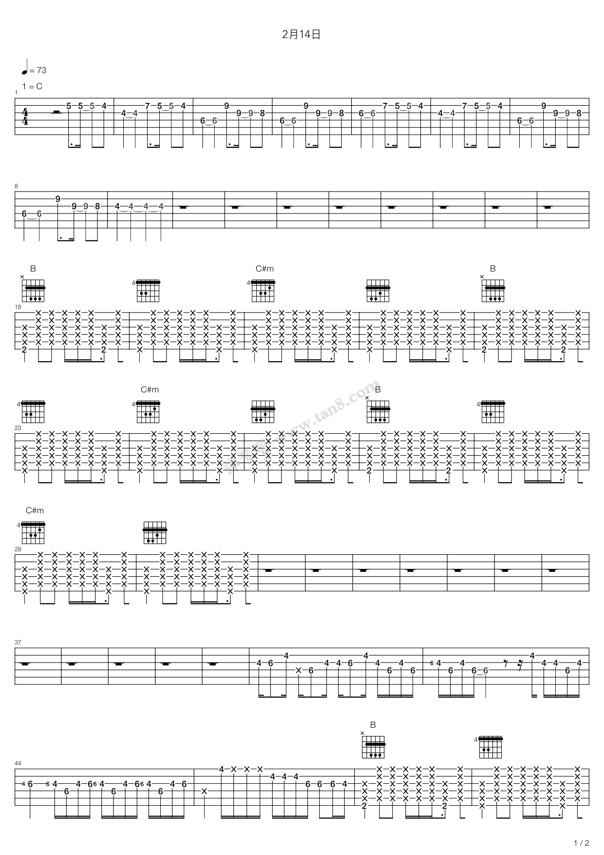 《2月14》吉他谱-C大调音乐网