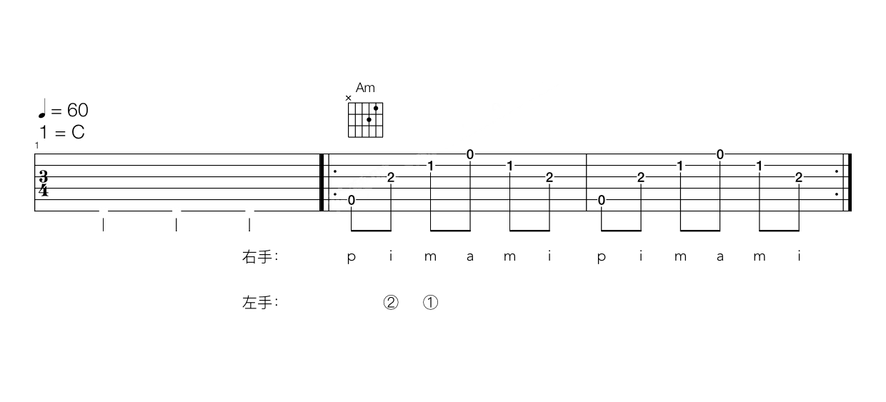 《02简化Am和弦左手12指练习（八分音符）》吉他谱-C大调音乐网