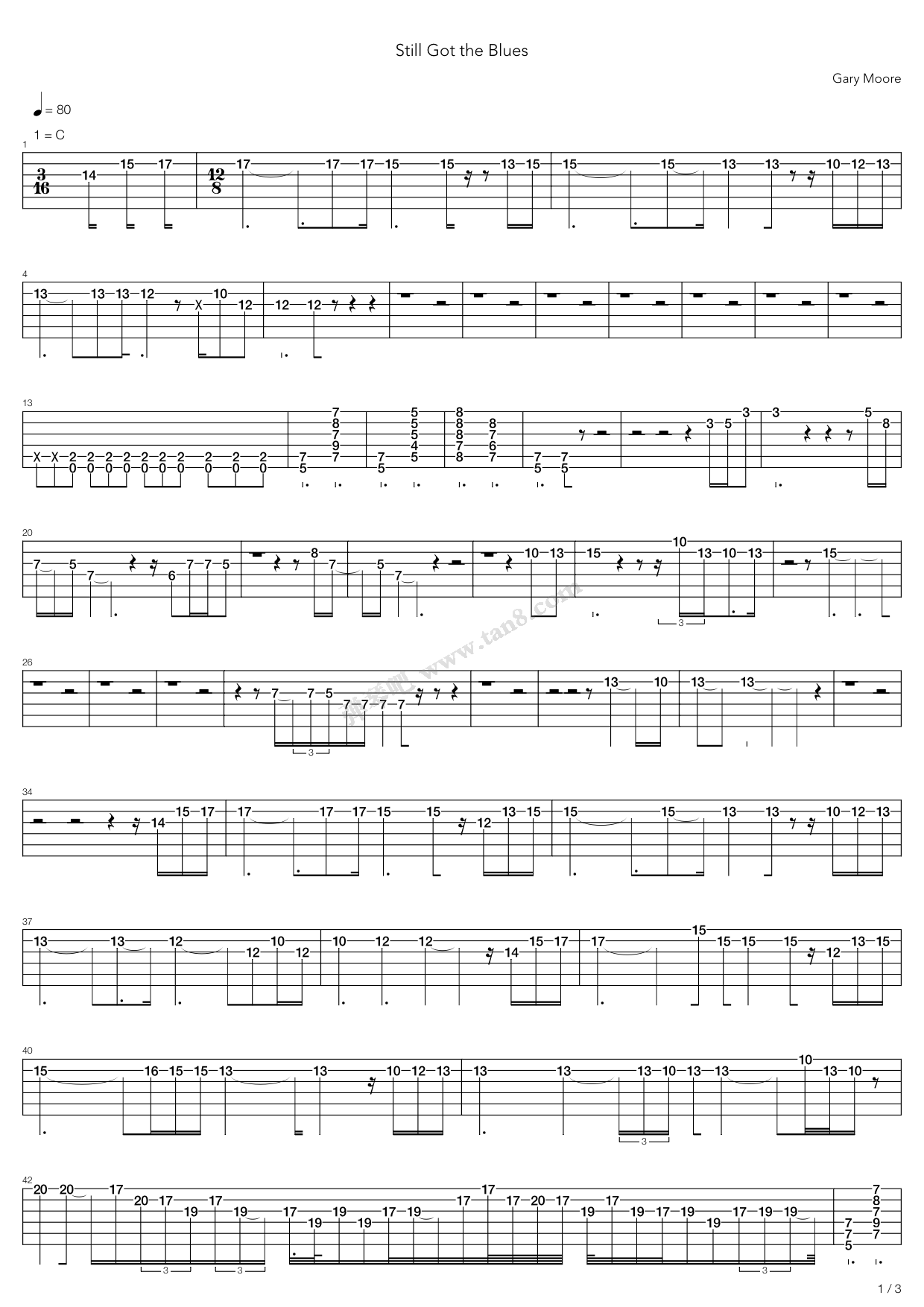 《Still Got The Blues》吉他谱-C大调音乐网