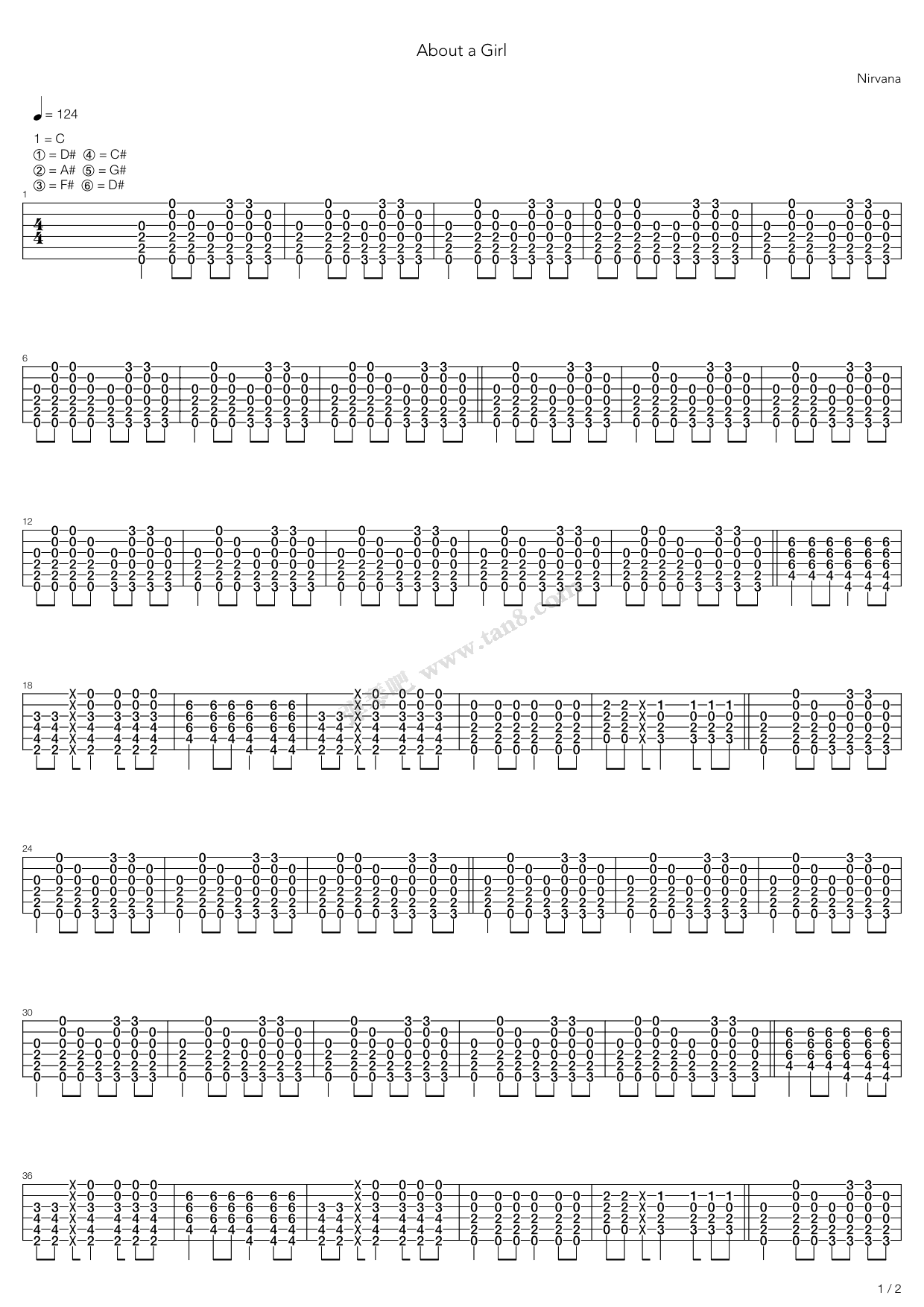 《About A Girl (Unplugged)》吉他谱-C大调音乐网
