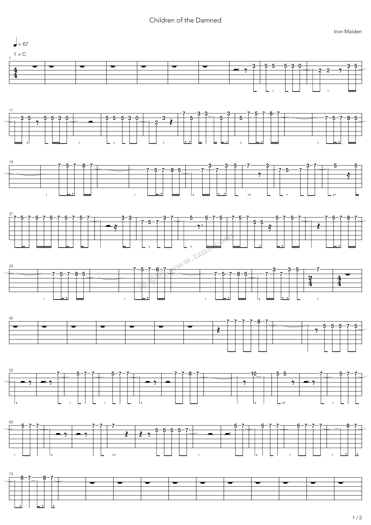 《Children Of The Damned》吉他谱-C大调音乐网