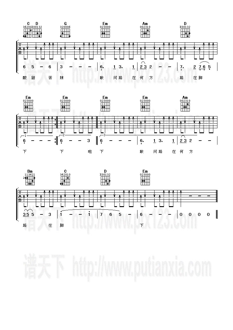 《敢问路在何方》吉他谱-C大调音乐网