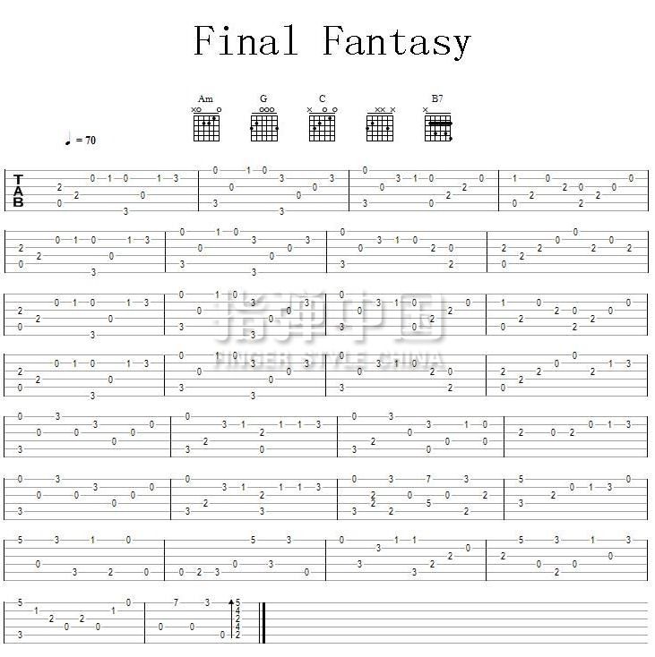 《最终幻想 final fantasy》吉他谱-C大调音乐网