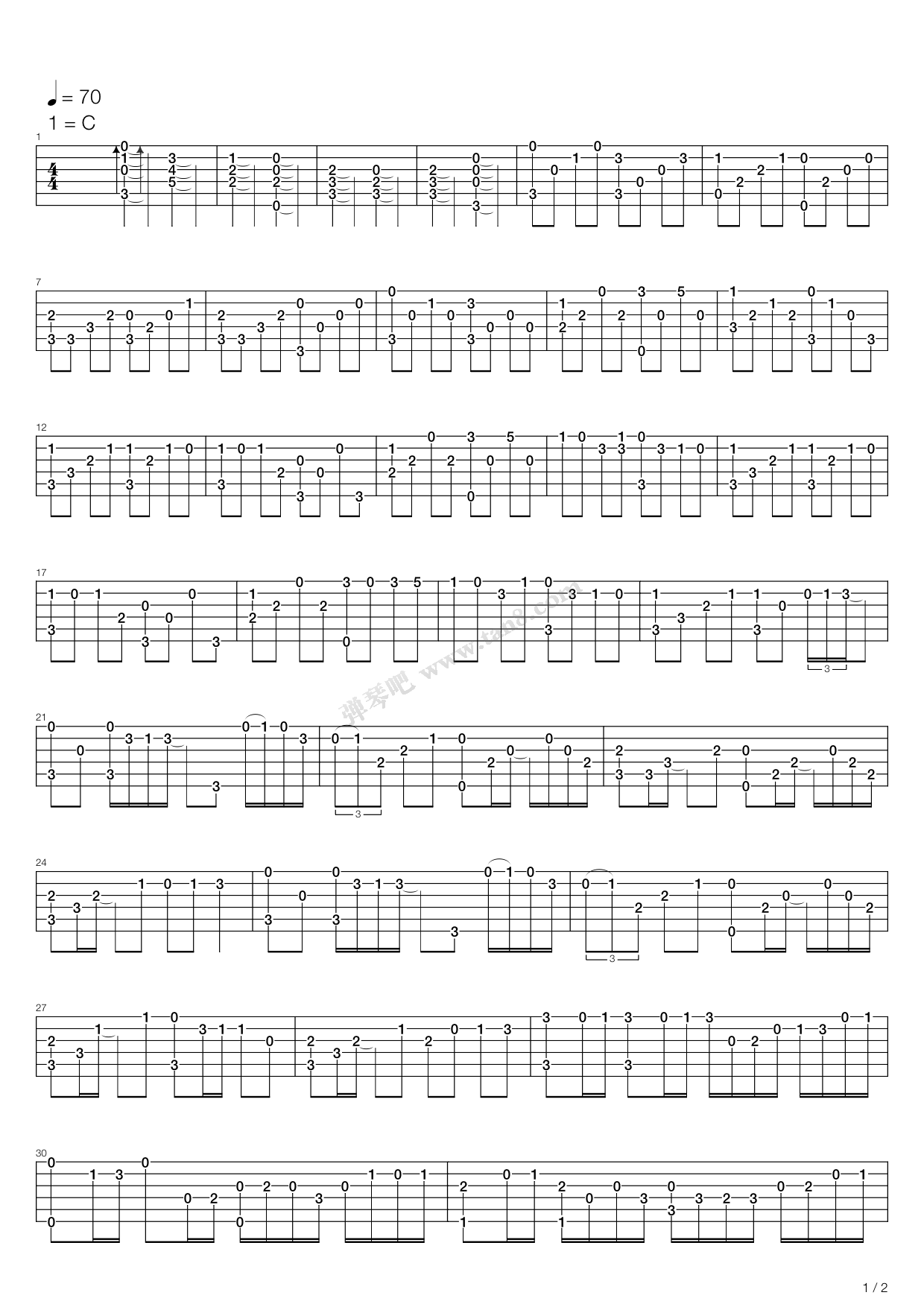 《卡农(Canon)》吉他谱-C大调音乐网