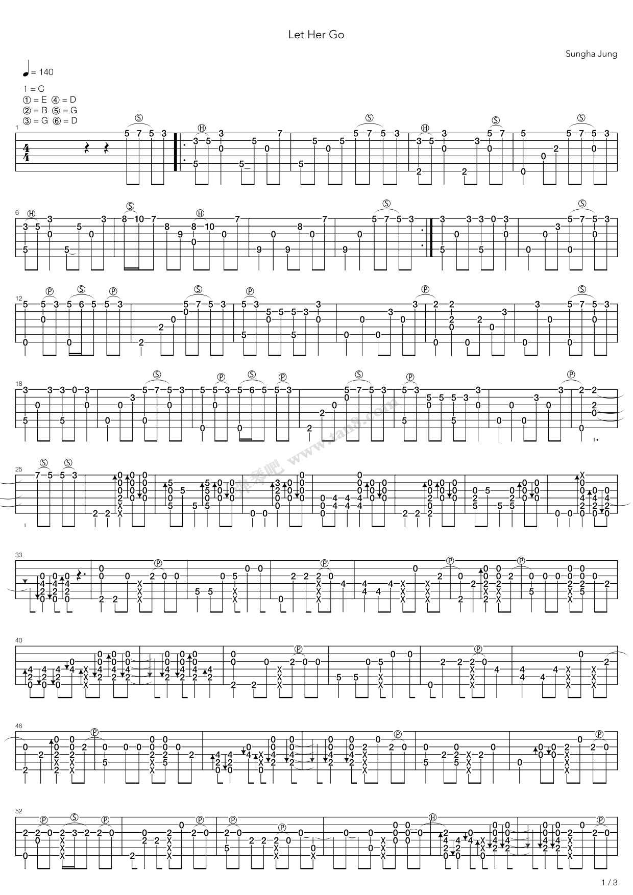 《Let Her Go（指弹版，郑成河）》吉他谱-C大调音乐网