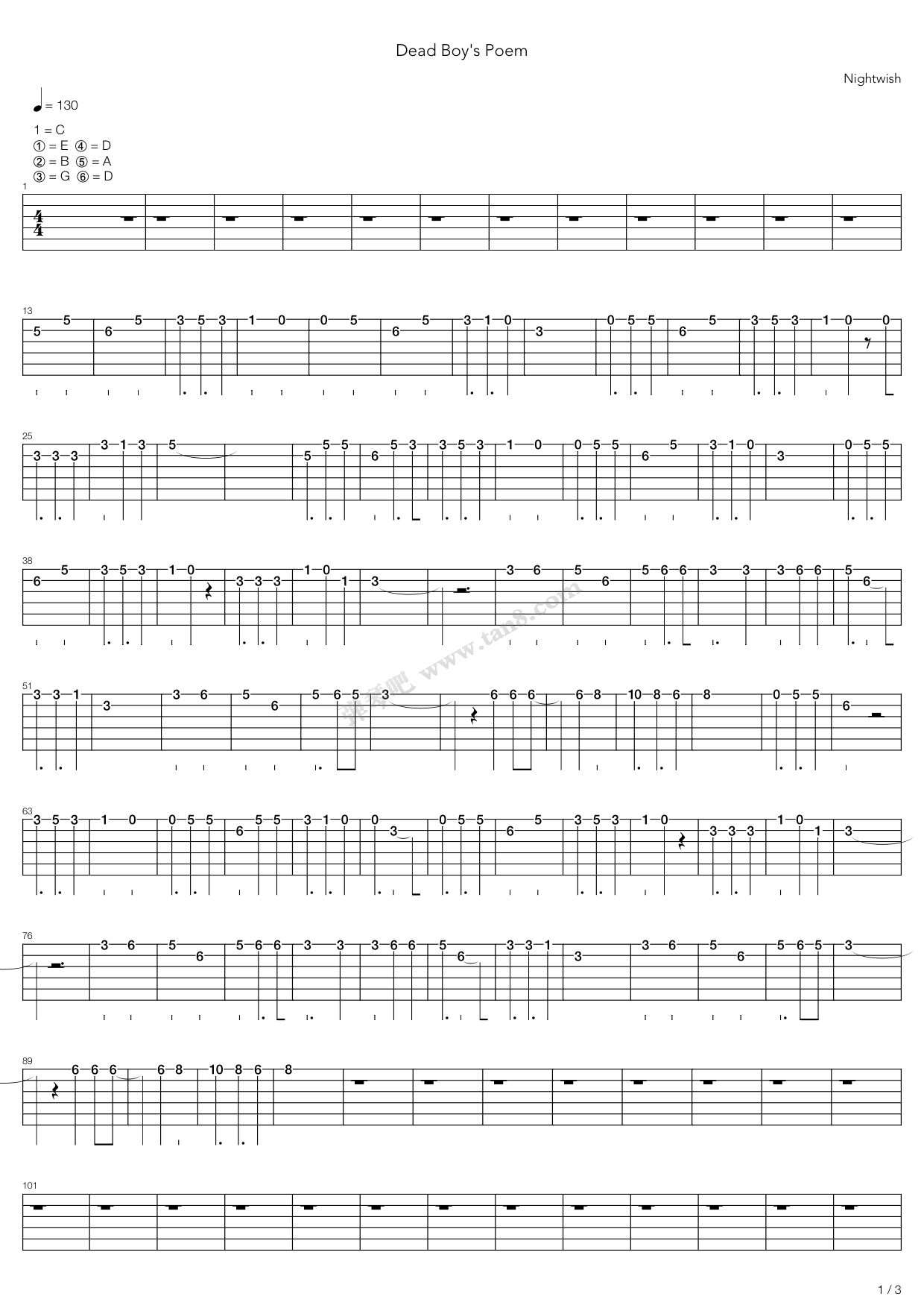 《Dead Boys Poem》吉他谱-C大调音乐网