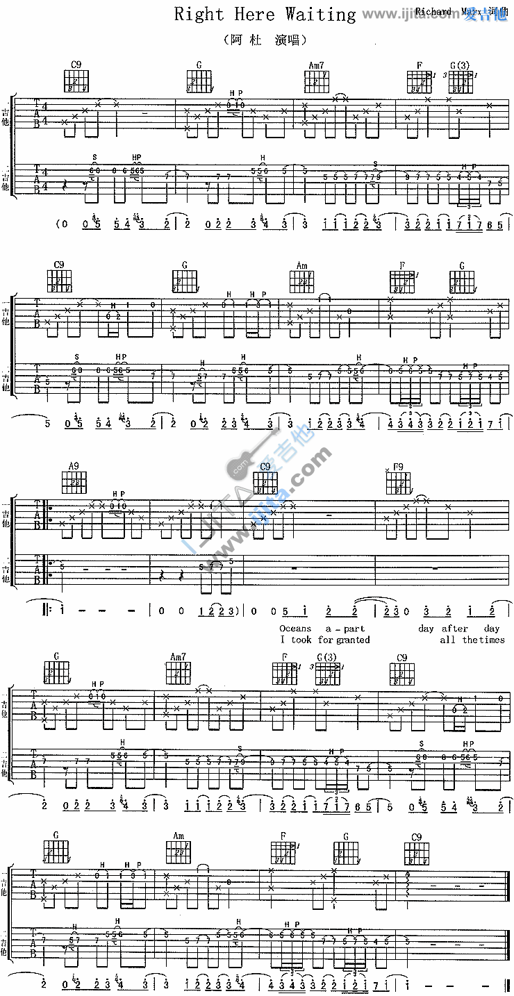 《Right Here Waiting》吉他谱-C大调音乐网