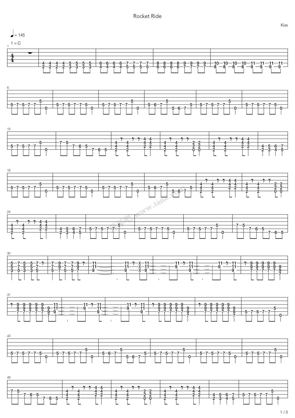 《Rocket Ride》吉他谱-C大调音乐网