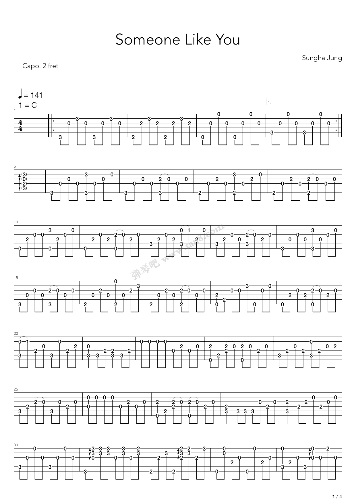 《Someone Like You（指弹版，郑成河）》吉他谱-C大调音乐网