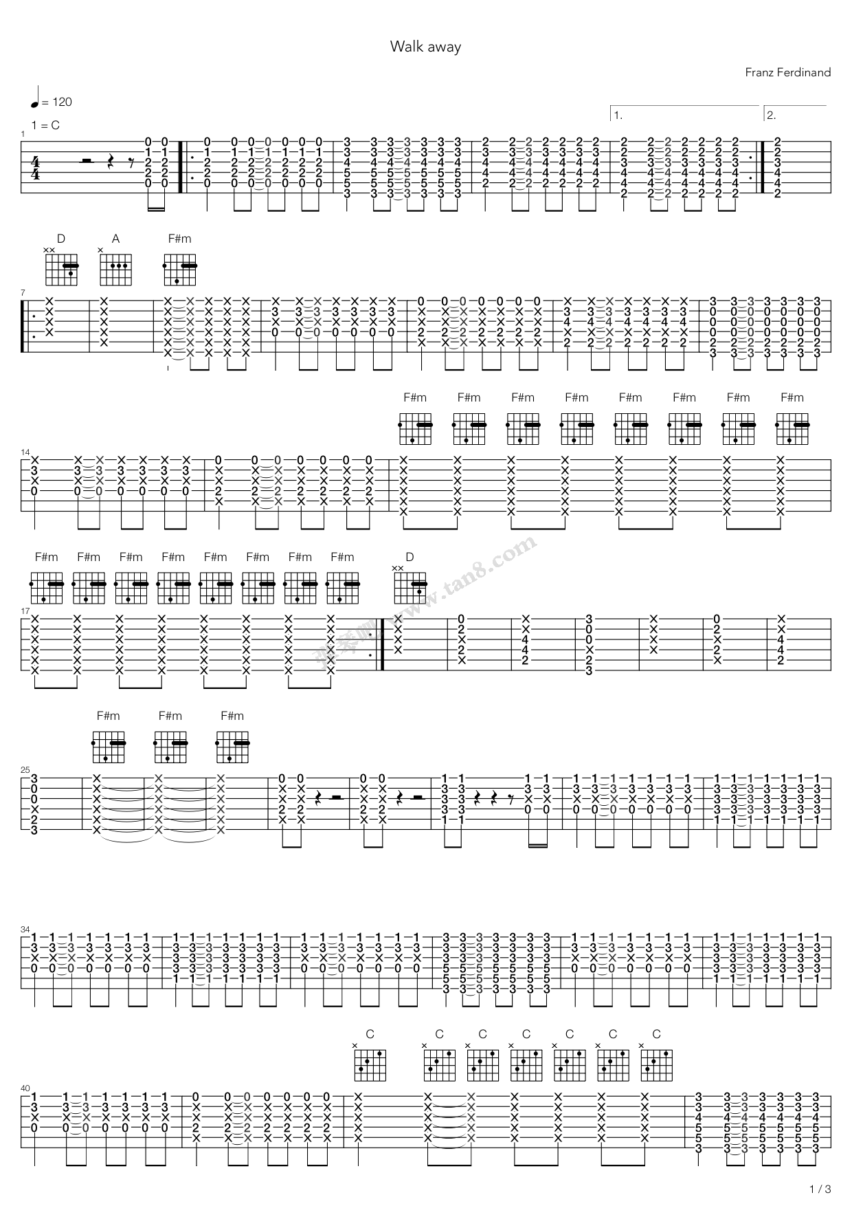 《Walk Away》吉他谱-C大调音乐网