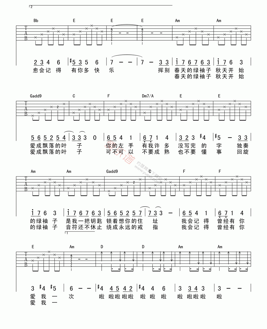 《元若蓝《绿袖子》》吉他谱-C大调音乐网