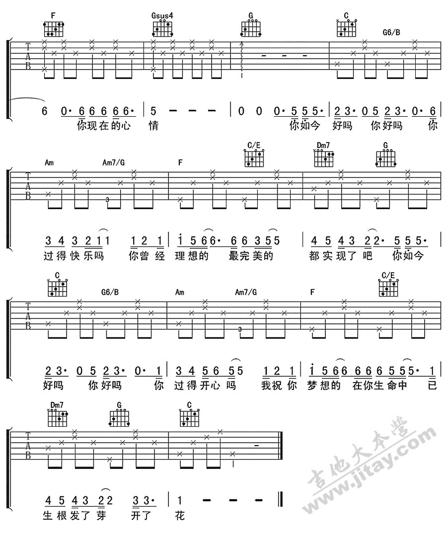 《你如今好吗吉他谱--许飞_吉他弹唱谱》吉他谱-C大调音乐网
