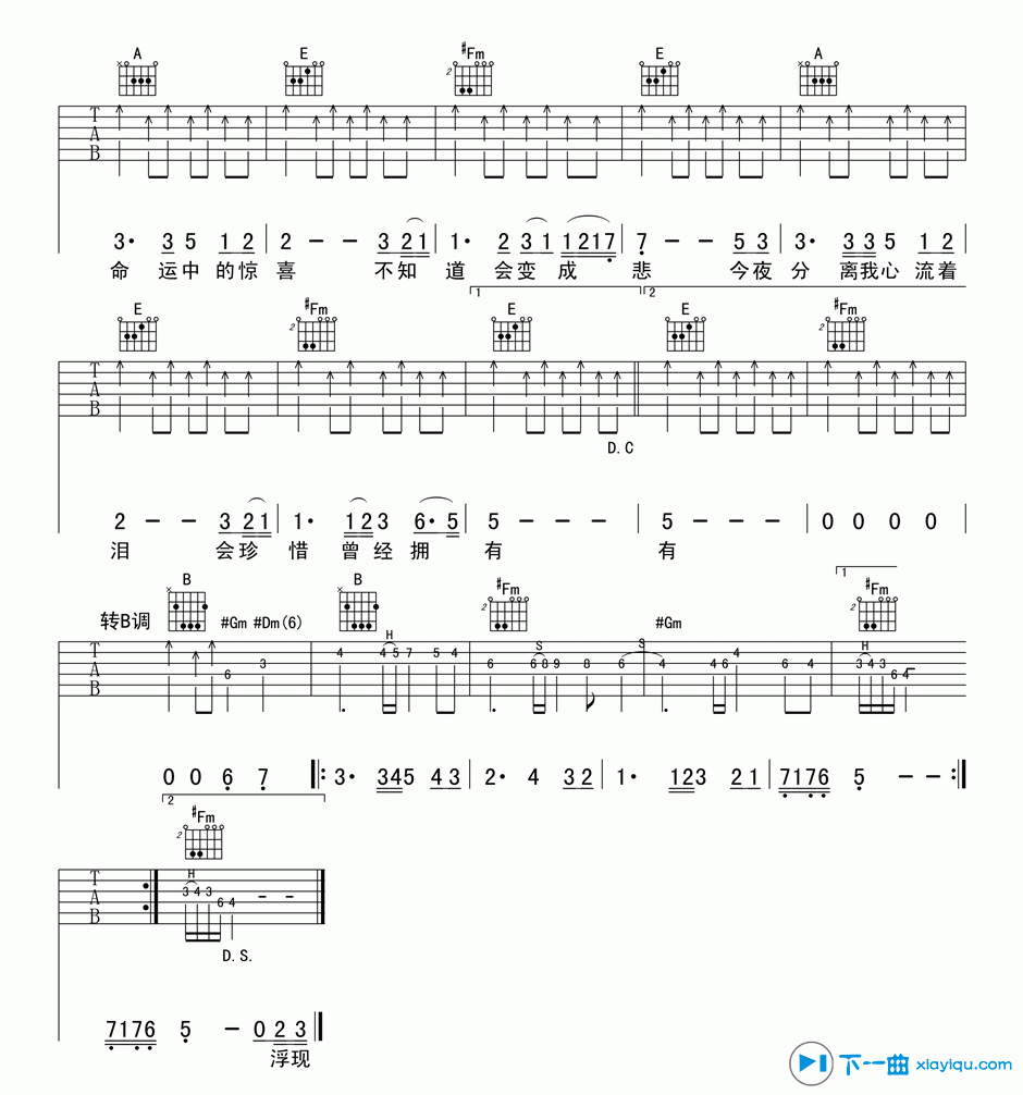 《曾经拥有吉他谱C调_beyond曾经拥有吉他六线谱》吉他谱-C大调音乐网