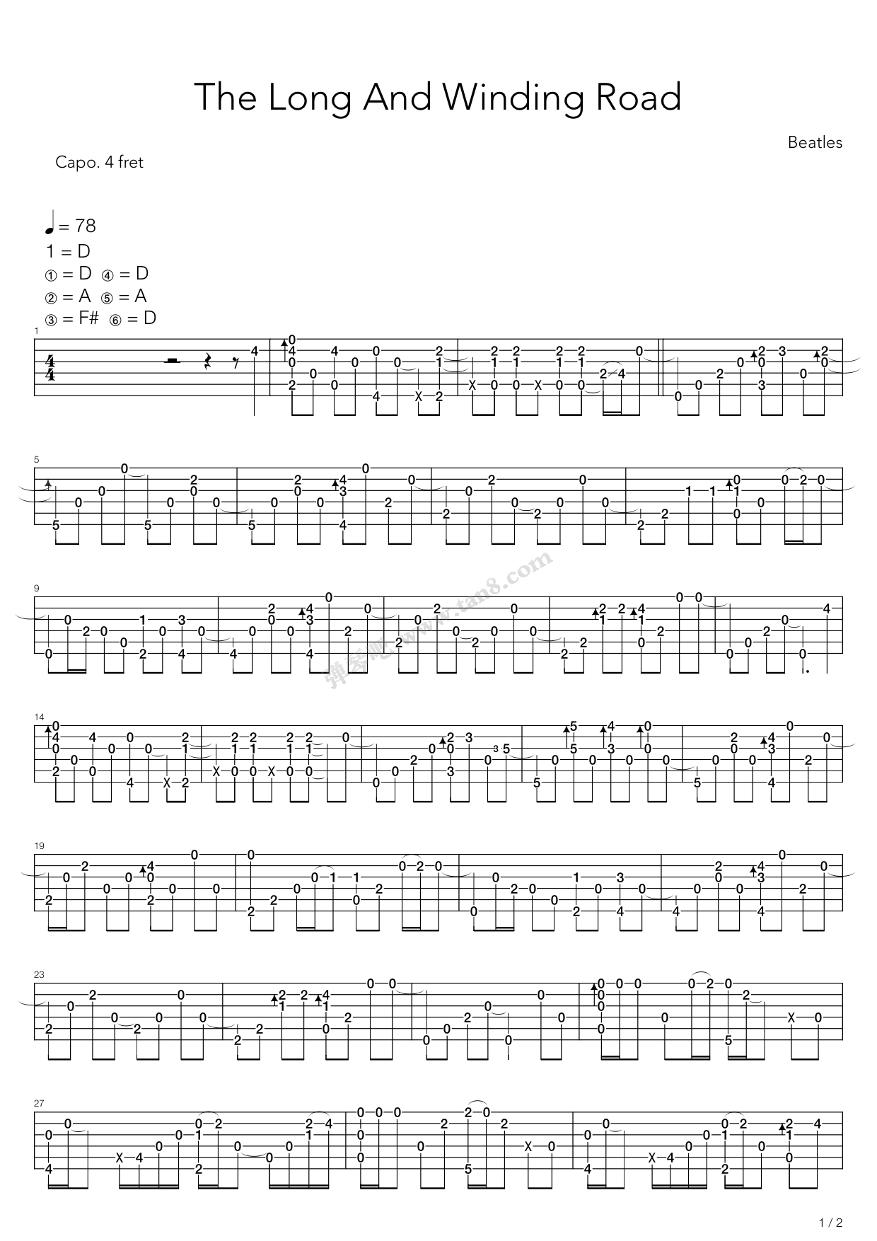 《The Long And Winding Road》吉他谱-C大调音乐网