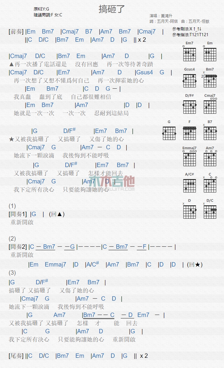 《搞砸了》吉他谱-C大调音乐网