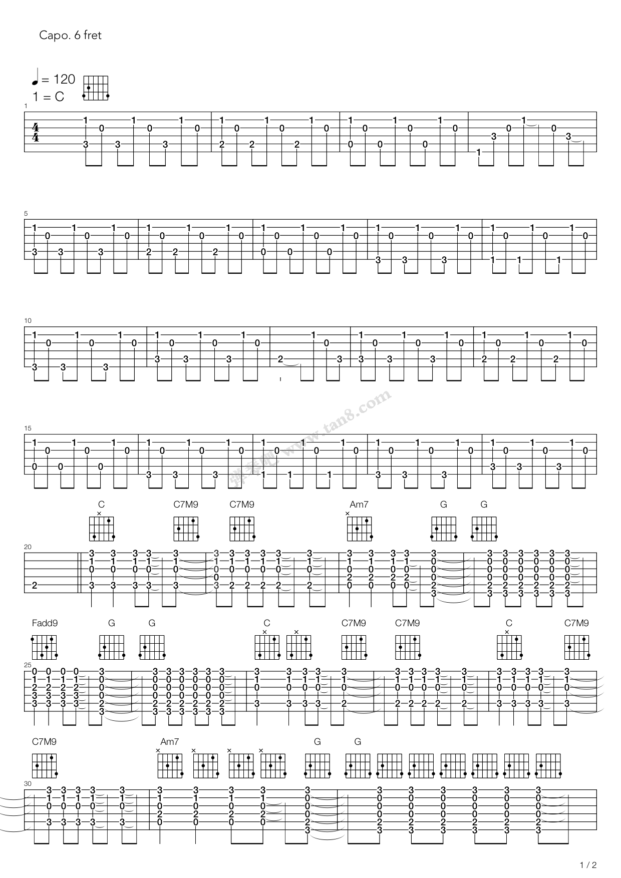 《夜空多灿烂》吉他谱-C大调音乐网