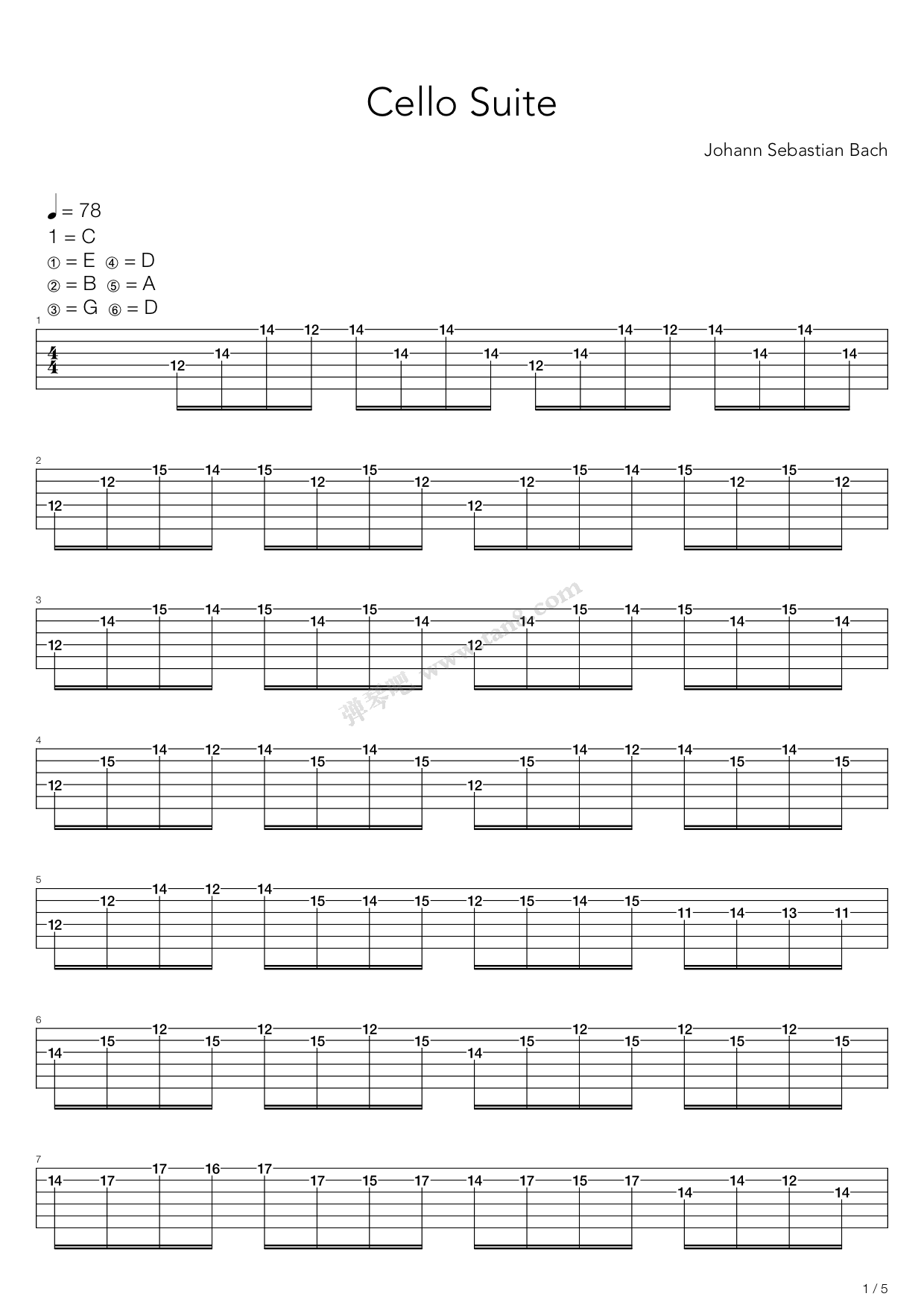 《Cello Suite Prelude》吉他谱-C大调音乐网