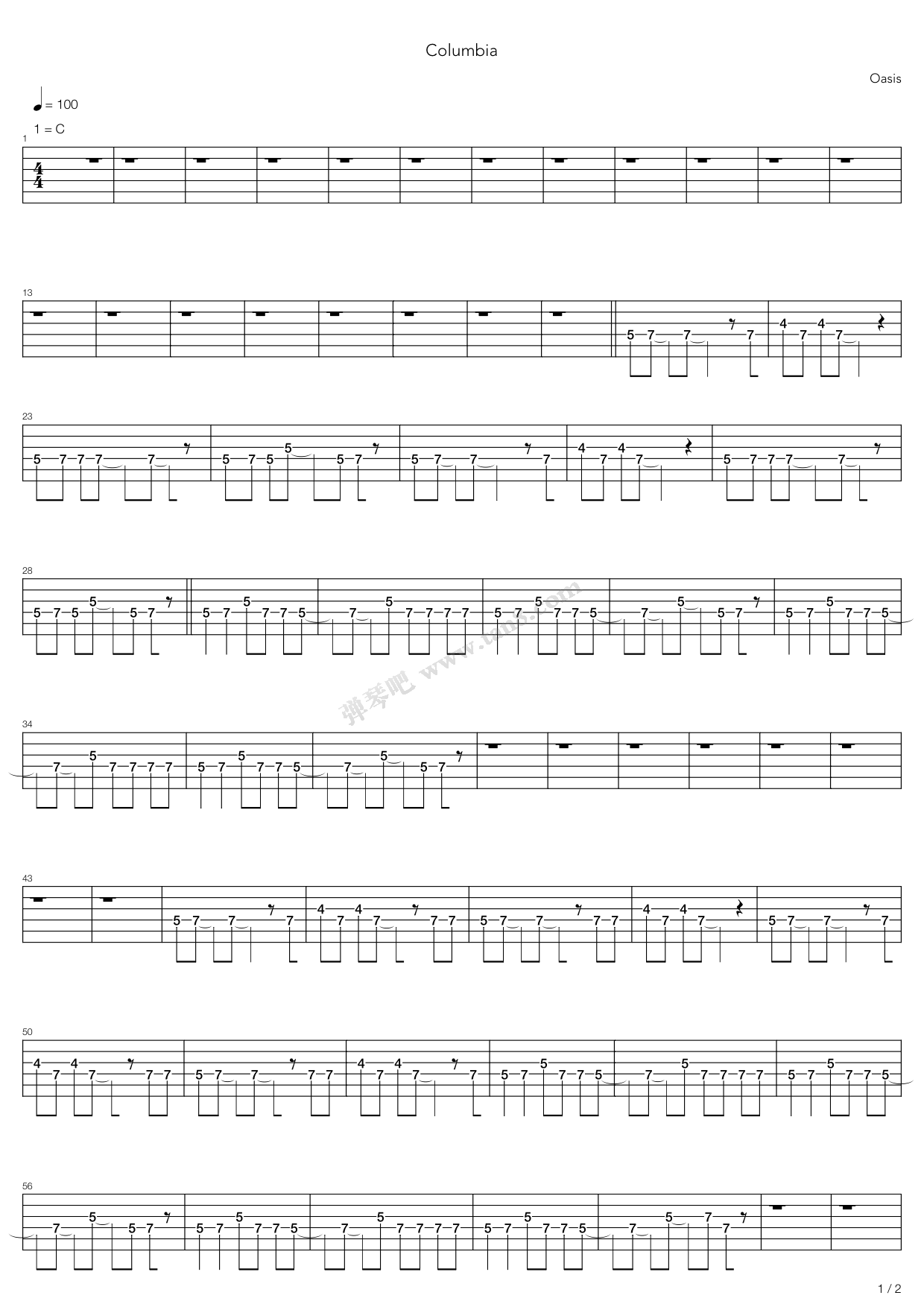 《Columbia》吉他谱-C大调音乐网