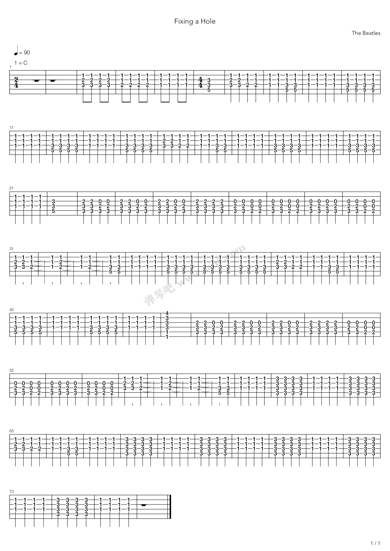 《Beatles (The)披头士乐队 - Fixing A Hole》吉他谱-C大调音乐网