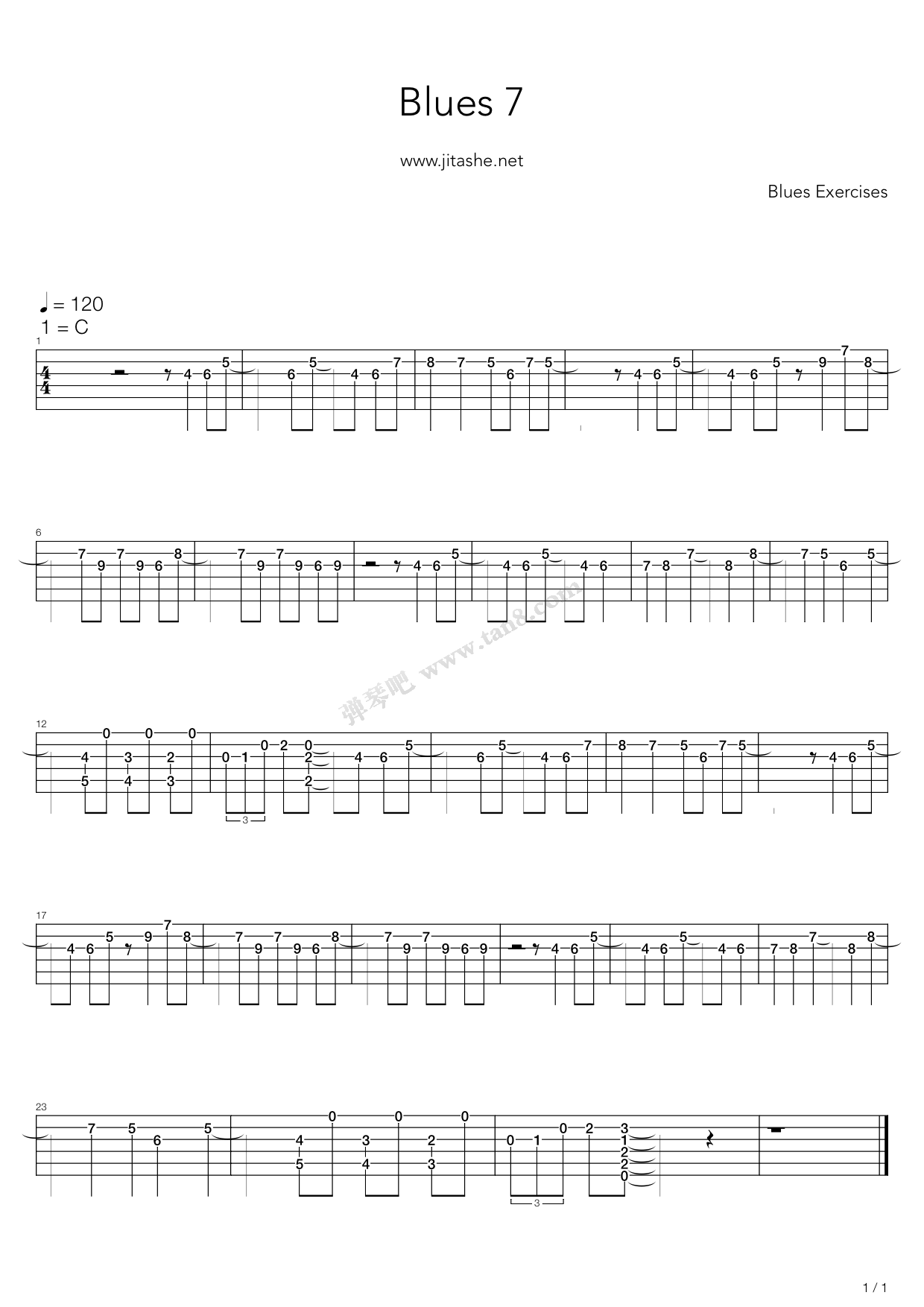 《布鲁斯练习 - Blues 7》吉他谱-C大调音乐网