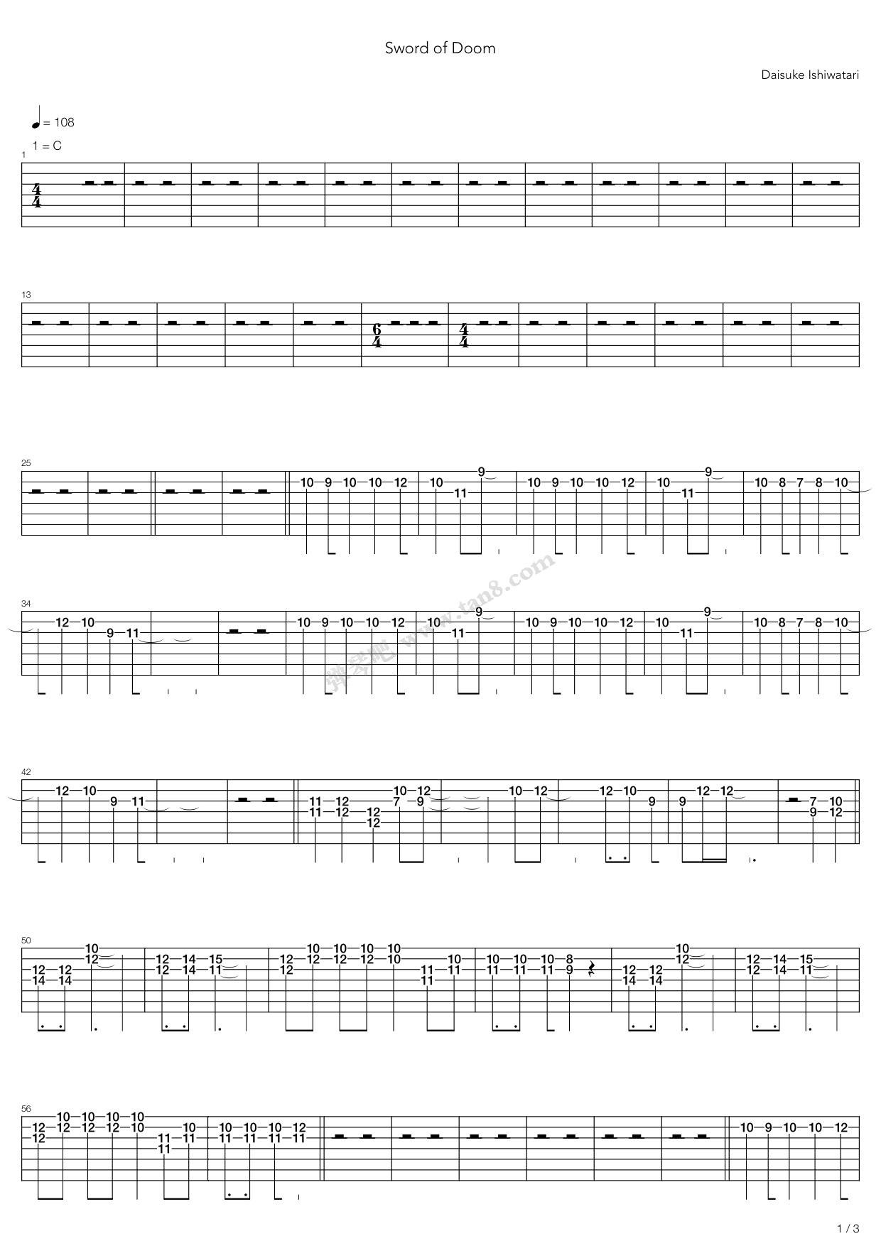 《Sword Of Doom》吉他谱-C大调音乐网