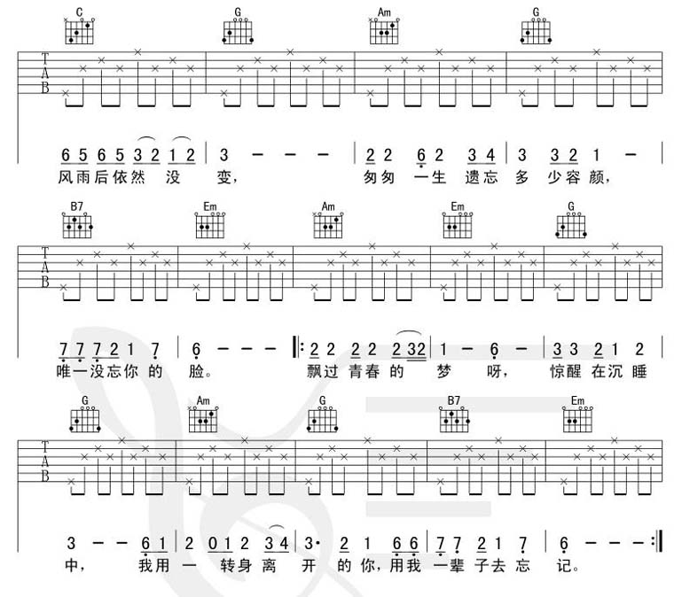 《用我一辈子去忘记(吉他弹唱谱)[完整版]》吉他谱-C大调音乐网