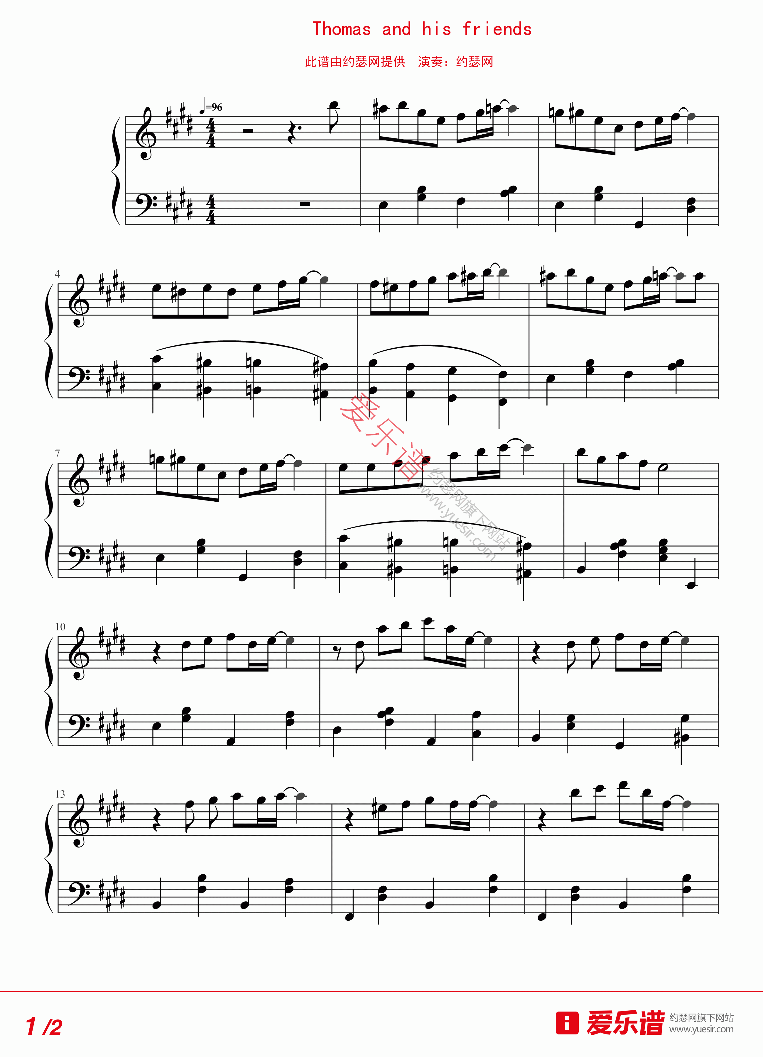 《《Thomas and his friends》 钢琴谱》吉他谱-C大调音乐网