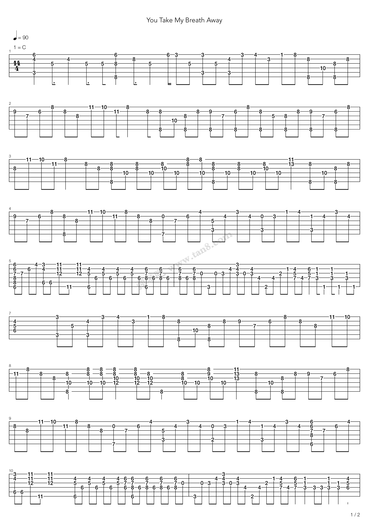 《You Take My Breath Away》吉他谱-C大调音乐网