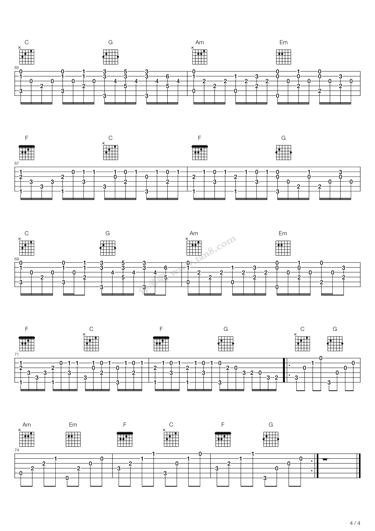 《卡农(Canon)》吉他谱-C大调音乐网