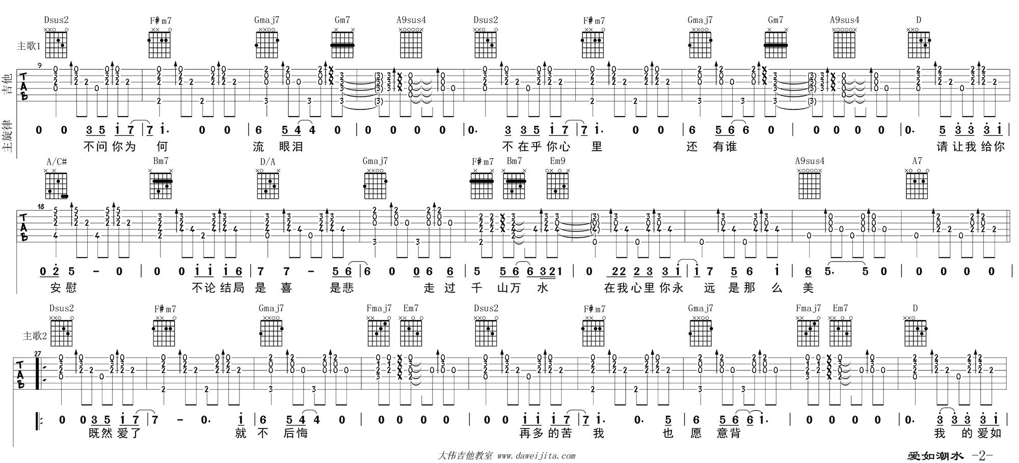 《《爱如潮水》吉他谱/弹唱教学_张信哲》吉他谱-C大调音乐网