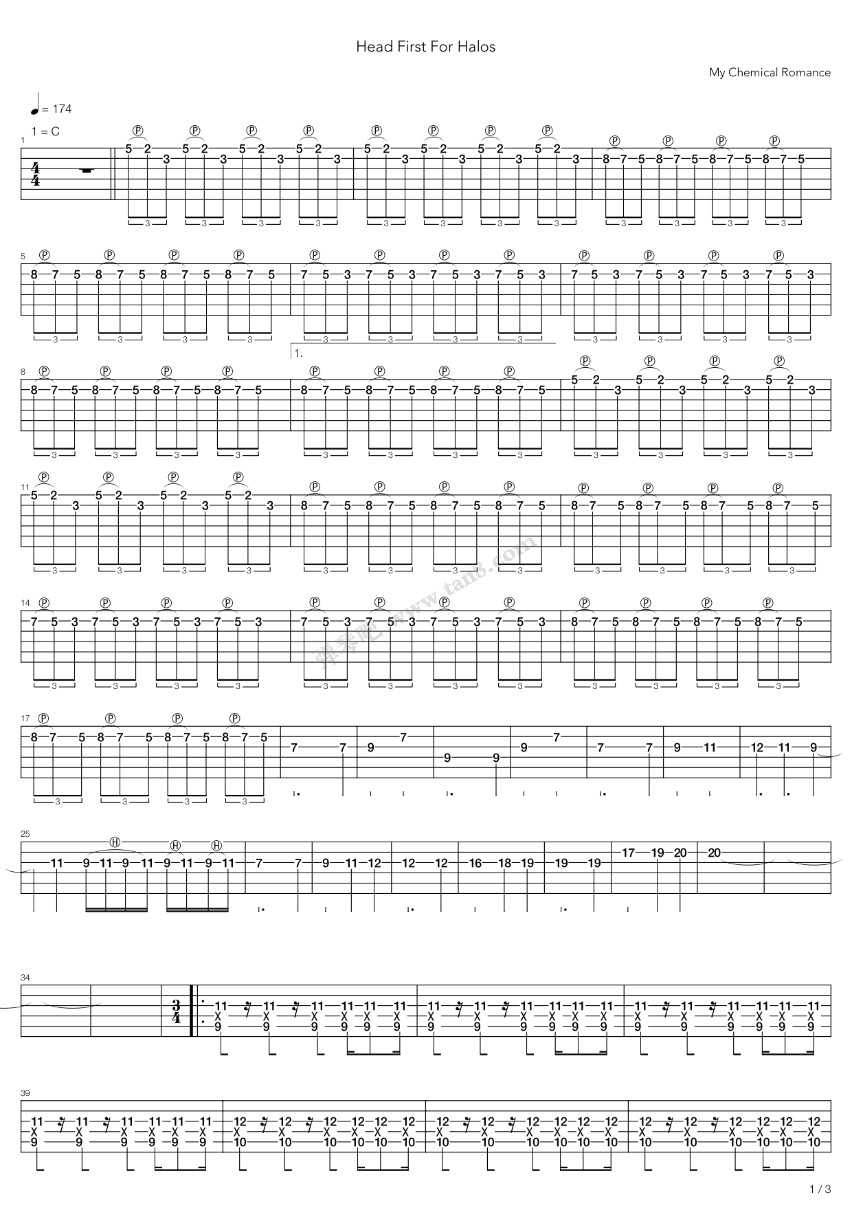 《Headfirst For Halos》吉他谱-C大调音乐网