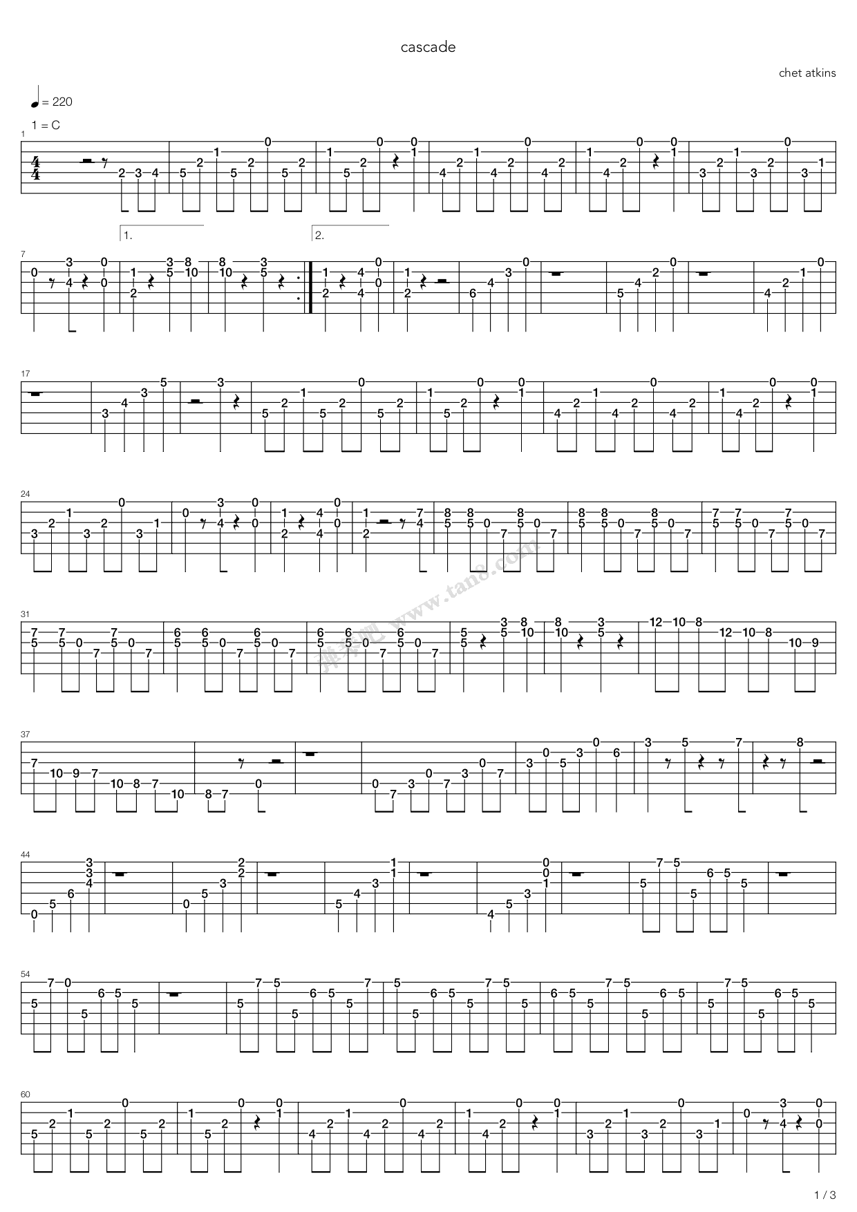 《cascade》吉他谱-C大调音乐网