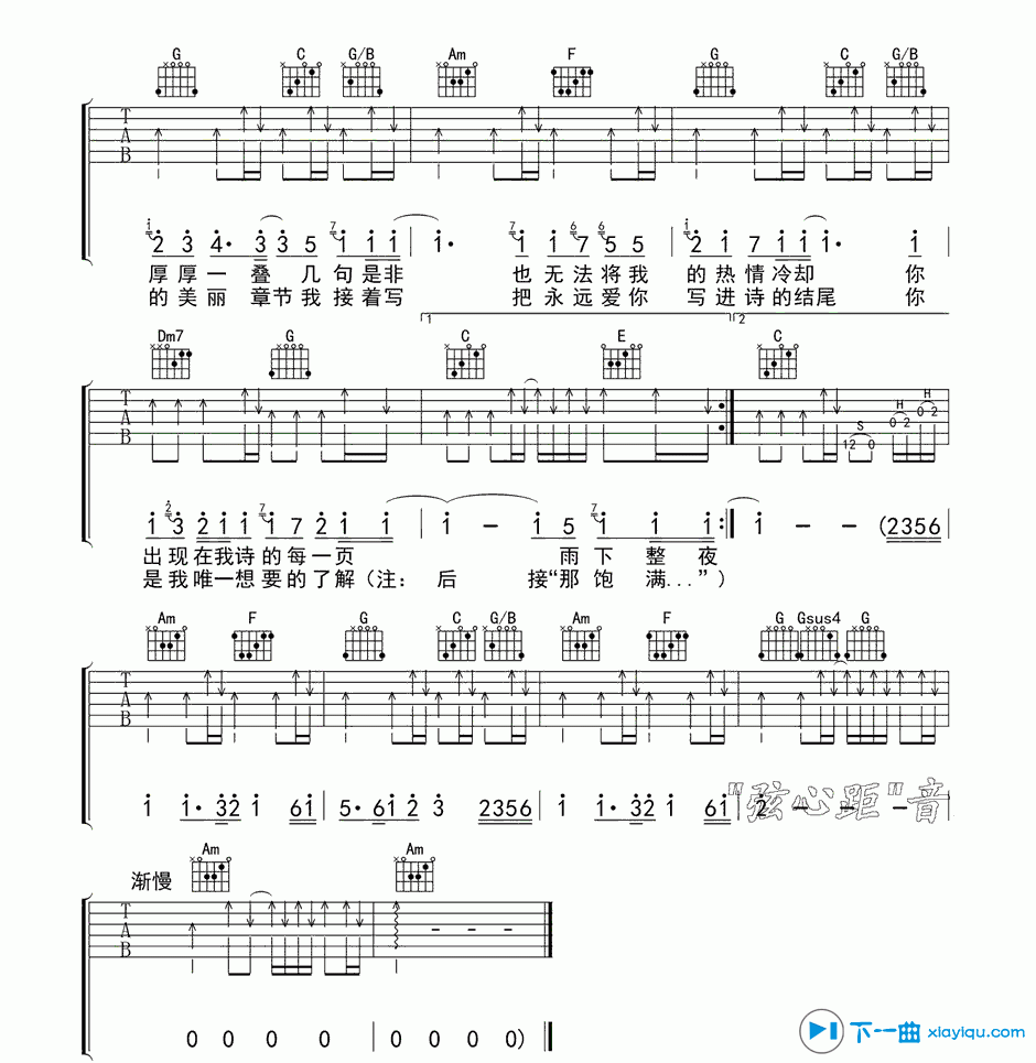 《七里香吉他谱C调_周杰伦七里香吉他六线谱》吉他谱-C大调音乐网