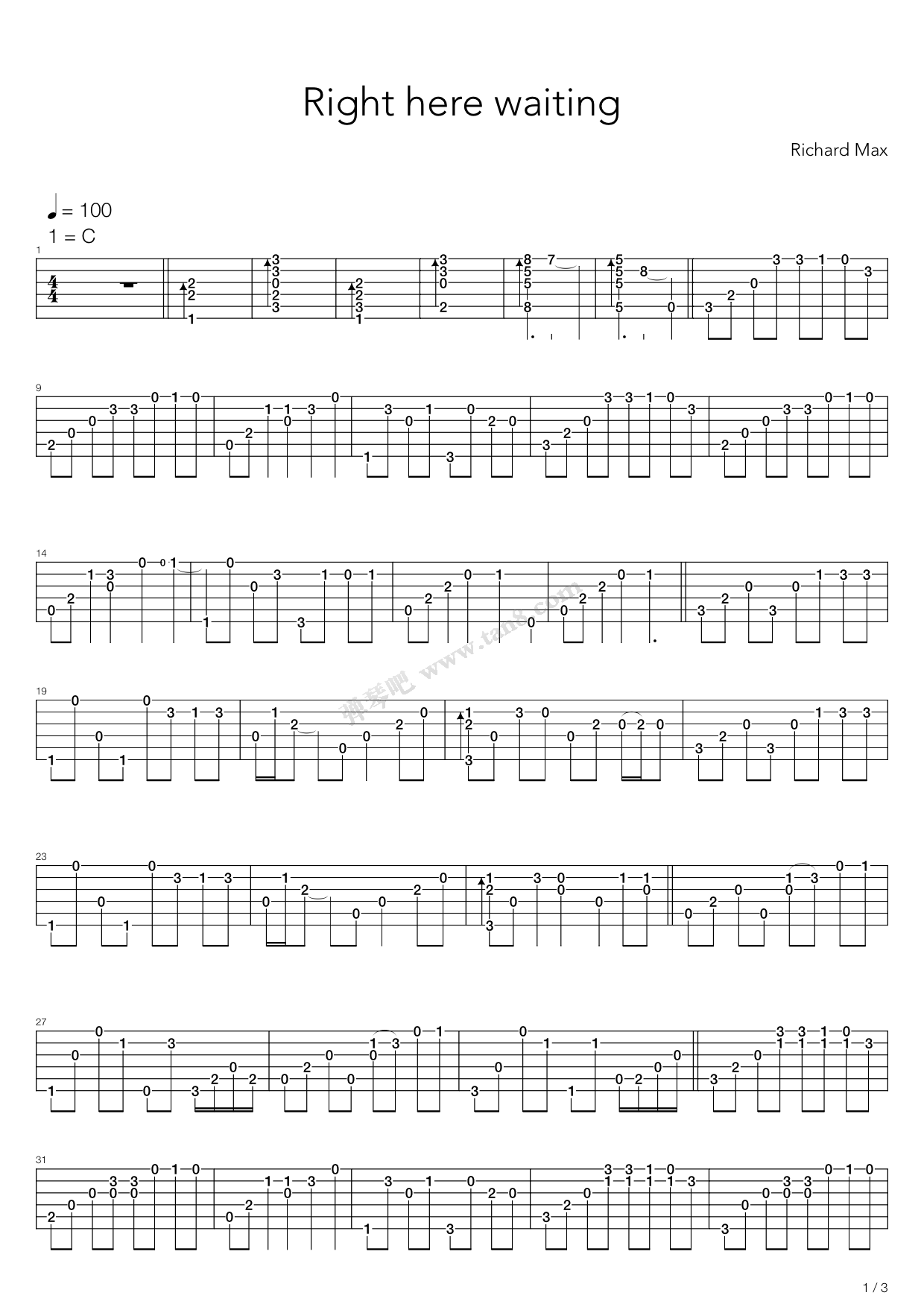 《Right Here Waiting》吉他谱-C大调音乐网
