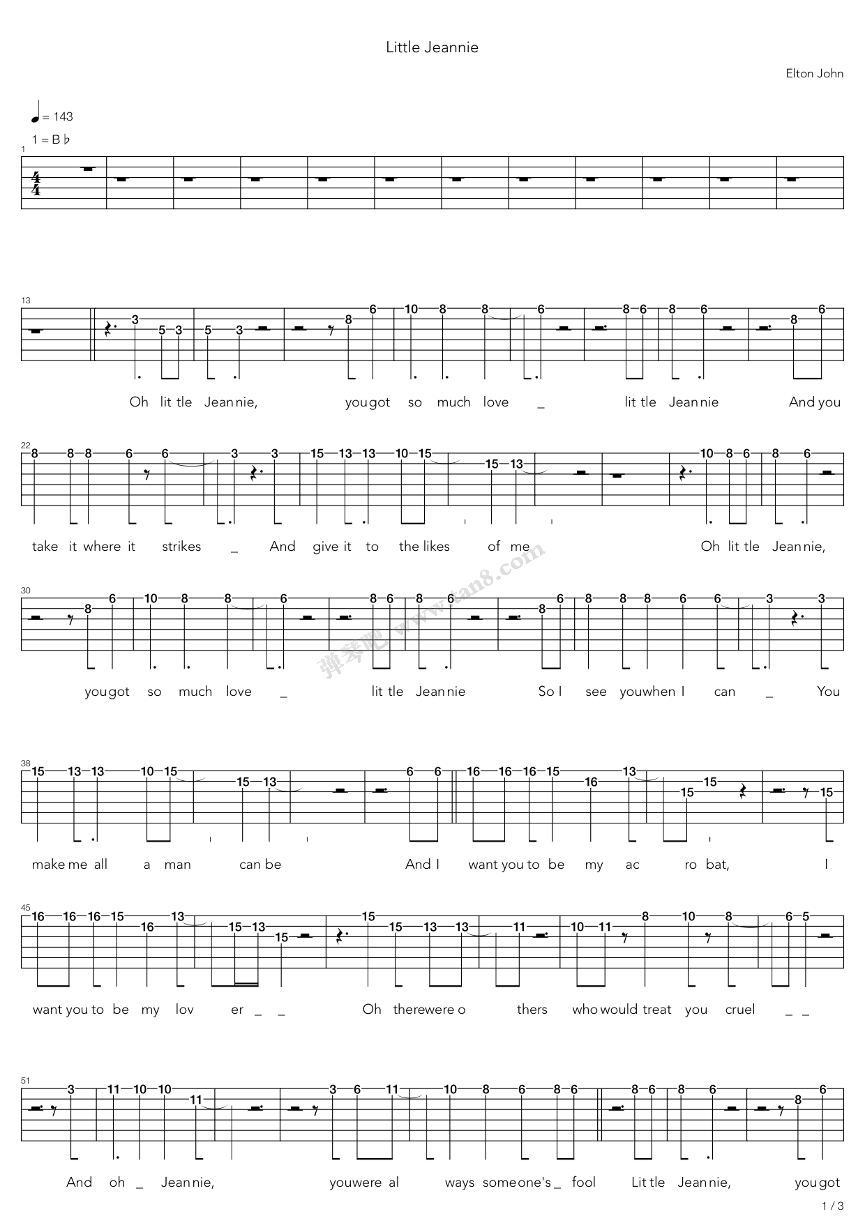 《Little Jeannie》吉他谱-C大调音乐网