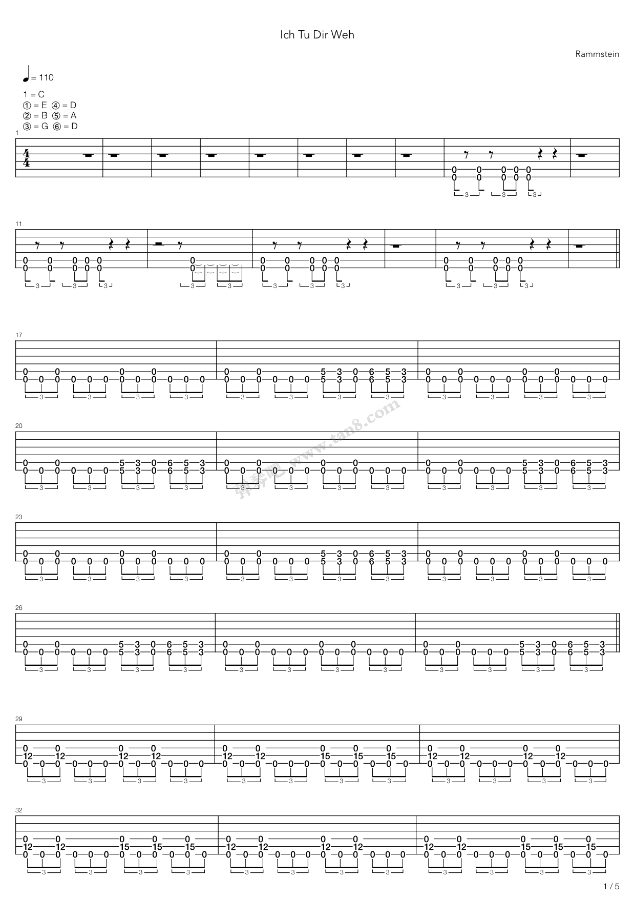 《Ich Tu Dir Weh》吉他谱-C大调音乐网